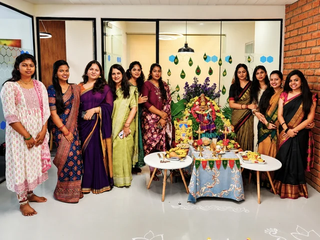Ripplrites around a decorated festival setup in the office